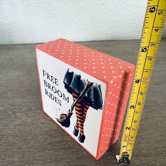 Free Broom Rides Witch Halloween Block Decor Sign - Picture 2 of 2